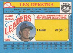 1988 Topps Major League Leaders Minis #59 Lenny Dykstra Back