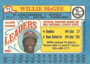 1988 Topps Major League Leaders Minis #71 Willie McGee Back