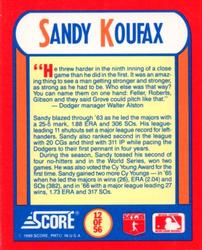 1990 Score - Magic Motion: The MVPs #12 Sandy Koufax Back