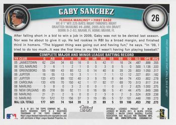 2011 Topps Opening Day #26 Gaby Sanchez Back