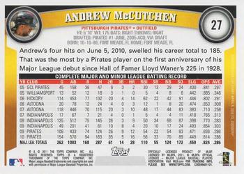 2011 Topps Opening Day #27 Andrew McCutchen Back
