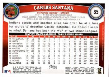 2011 Topps Opening Day #85 Carlos Santana Back