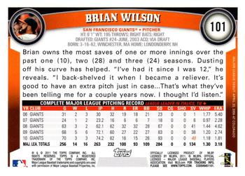 2011 Topps Opening Day #101 Brian Wilson Back