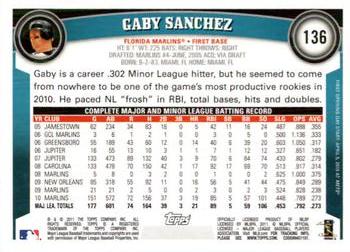 2011 Topps Opening Day #136 Gaby Sanchez Back
