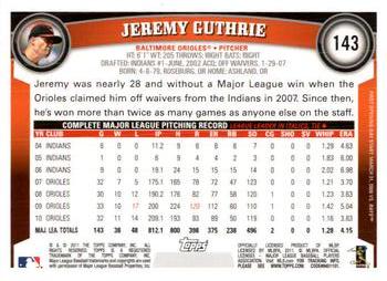 2011 Topps Opening Day #143 Jeremy Guthrie Back