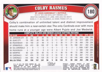 2011 Topps Opening Day #180 Colby Rasmus Back