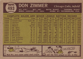 1961 Topps #493 Don Zimmer Back
