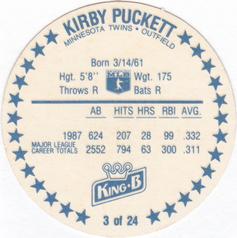 1988 King B Discs #3 Kirby Puckett Back