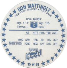 1988 King B Discs #15 Don Mattingly Back