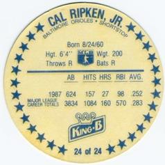 1988 King B Discs #24 Cal Ripken, Jr. Back