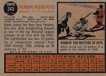 1962 Topps #243 Robin Roberts Back