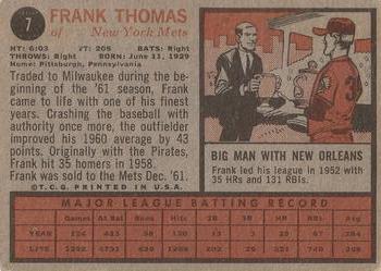 1962 Topps #7 Frank Thomas Back