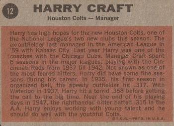 1962 Topps #12 Harry Craft Back