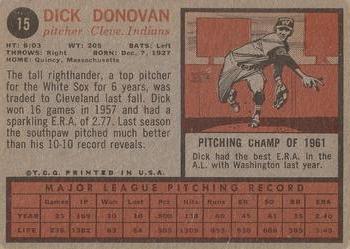 1962 Topps #15 Dick Donovan Back