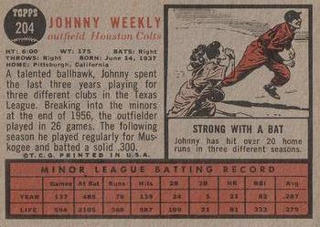 1962 Topps #204 Johnny Weekly Back