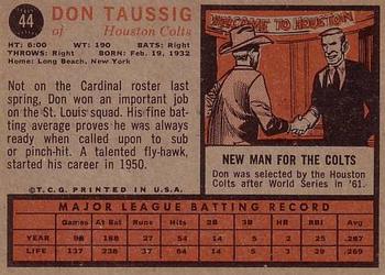 1962 Topps #44 Don Taussig Back