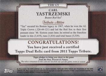 2011 Topps Tribute - Dual Relics #TDR-CY Carl Yastrzemski Back