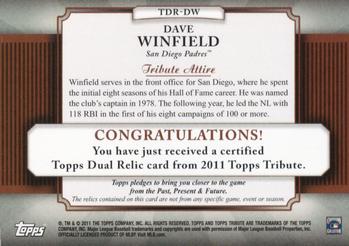2011 Topps Tribute - Dual Relics #TDR-DW Dave Winfield Back