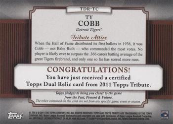 2011 Topps Tribute - Dual Relics #TDR-TC Ty Cobb Back