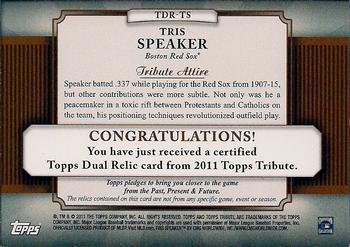 2011 Topps Tribute - Dual Relics #TDR-TS Tris Speaker Back