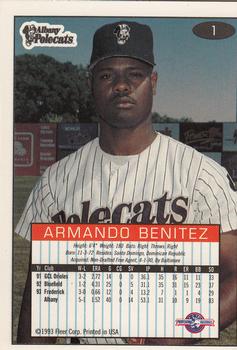 1993-94 Fleer Excel #1 Armando Benitez Back