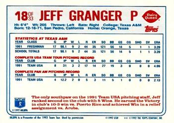 1992 Topps Dairy Queen Team USA #18 Jeff Granger Back