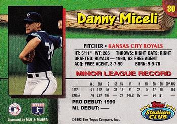 1993 Stadium Club Kansas City Royals #30 Dan Miceli  Back