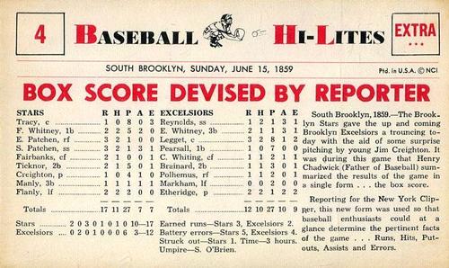 1960 Nu-Cards Baseball Hi-Lites #4 Box Score Devised By Reporter Front