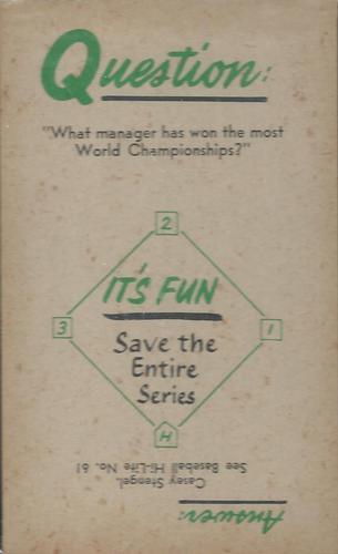 1960 Nu-Cards Baseball Hi-Lites #7 DiMag Comes Thru Back