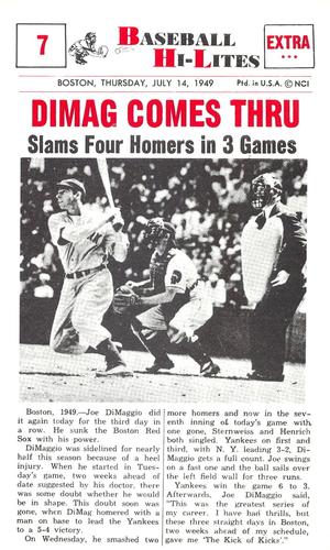 1960 Nu-Cards Baseball Hi-Lites #7 DiMag Comes Thru Front