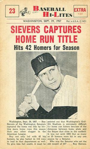 1960 Nu-Cards Baseball Hi-Lites #23 Sievers Captures Home Run Title Front