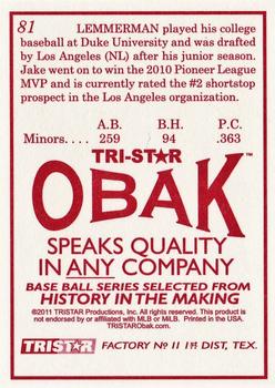 2011 TriStar Obak #81 Jake Lemmerman Back