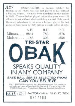 2011 TriStar Obak - Autographs #A27 Bobby Montgomery Back