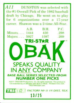 2011 TriStar Obak - Autographs Green #A11 Shawon Dunston Back