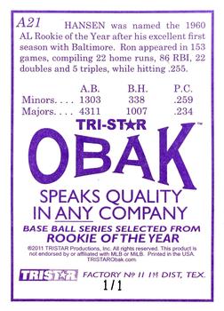 2011 TriStar Obak - Autographs Purple #A21 Ron Hansen Back