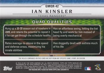 2011 Topps Marquee - Gametime Mementos Quad Relics Red #GMQR-42 Ian Kinsler Back