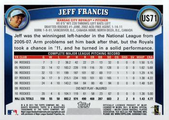 2011 Topps Update #US71 Jeff Francis Back