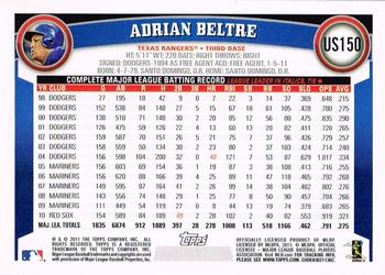 2011 Topps Update #US150 Adrian Beltre Back