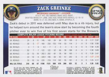 2011 Topps Update #US250 Zack Greinke Back