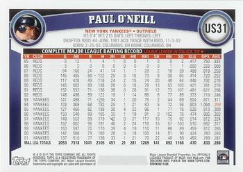 2011 Topps Update #US31 Paul O'Neill Back