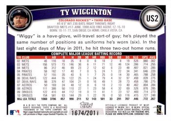 2011 Topps Update - Gold #US2 Ty Wigginton Back