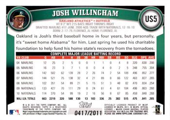 2011 Topps Update - Gold #US5 Josh Willingham Back