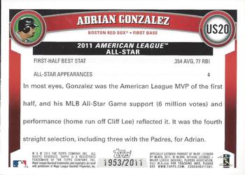 2011 Topps Update - Gold #US20 Adrian Gonzalez Back