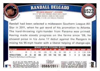 2011 Topps Update - Gold #US22 Randall Delgado Back