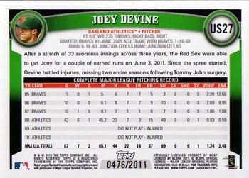 2011 Topps Update - Gold #US27 Joey Devine Back