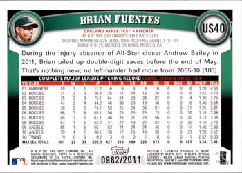 2011 Topps Update - Gold #US40 Brian Fuentes Back