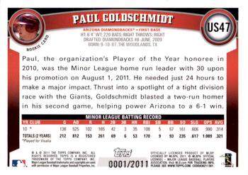 2011 Topps Update - Gold #US47 Paul Goldschmidt Back