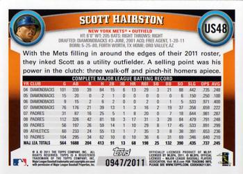 2011 Topps Update - Gold #US48 Scott Hairston Back