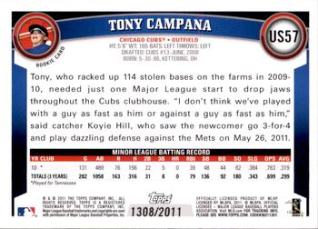 2011 Topps Update - Gold #US57 Tony Campana Back