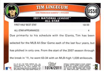 2011 Topps Update - Gold #US58 Tim Lincecum Back